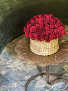 Hazel | Medium Sized Cane Basket with Red Roses